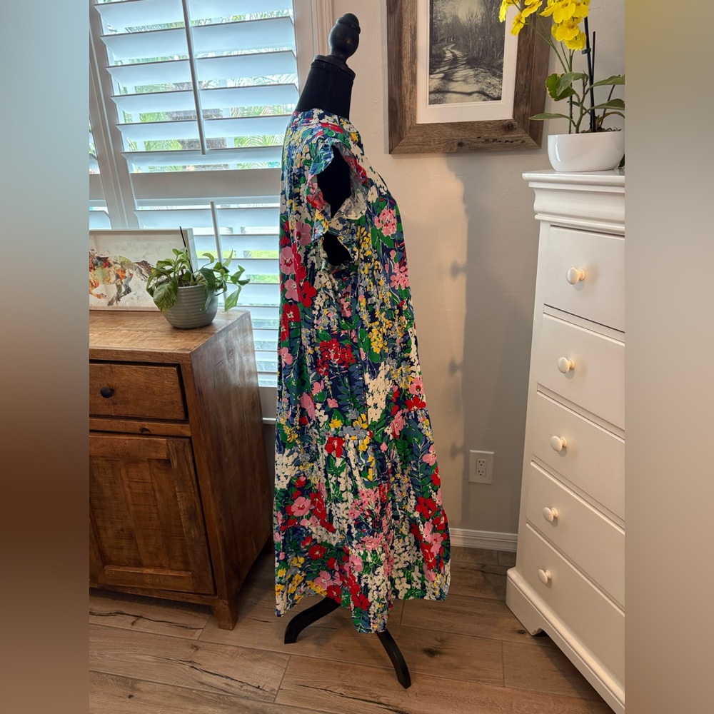 Floral V-Neck Ruffle Sleeve Midi Dress - Blue Multi - Picture 3 of 11